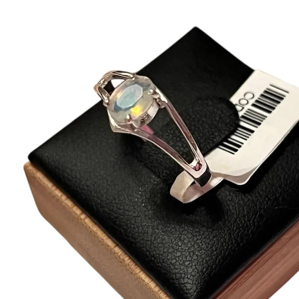 Genuine Faceted Ethiopian Opal Sterling Silver Ring Size 8